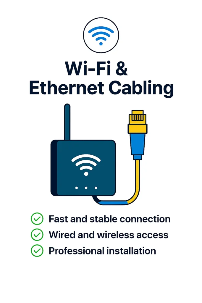 Snelle en stabiele wifi en ethernet netwerkinstallatie voor thuis – altijd perfect internet in elke ruimte, bekabeld en draadloos.